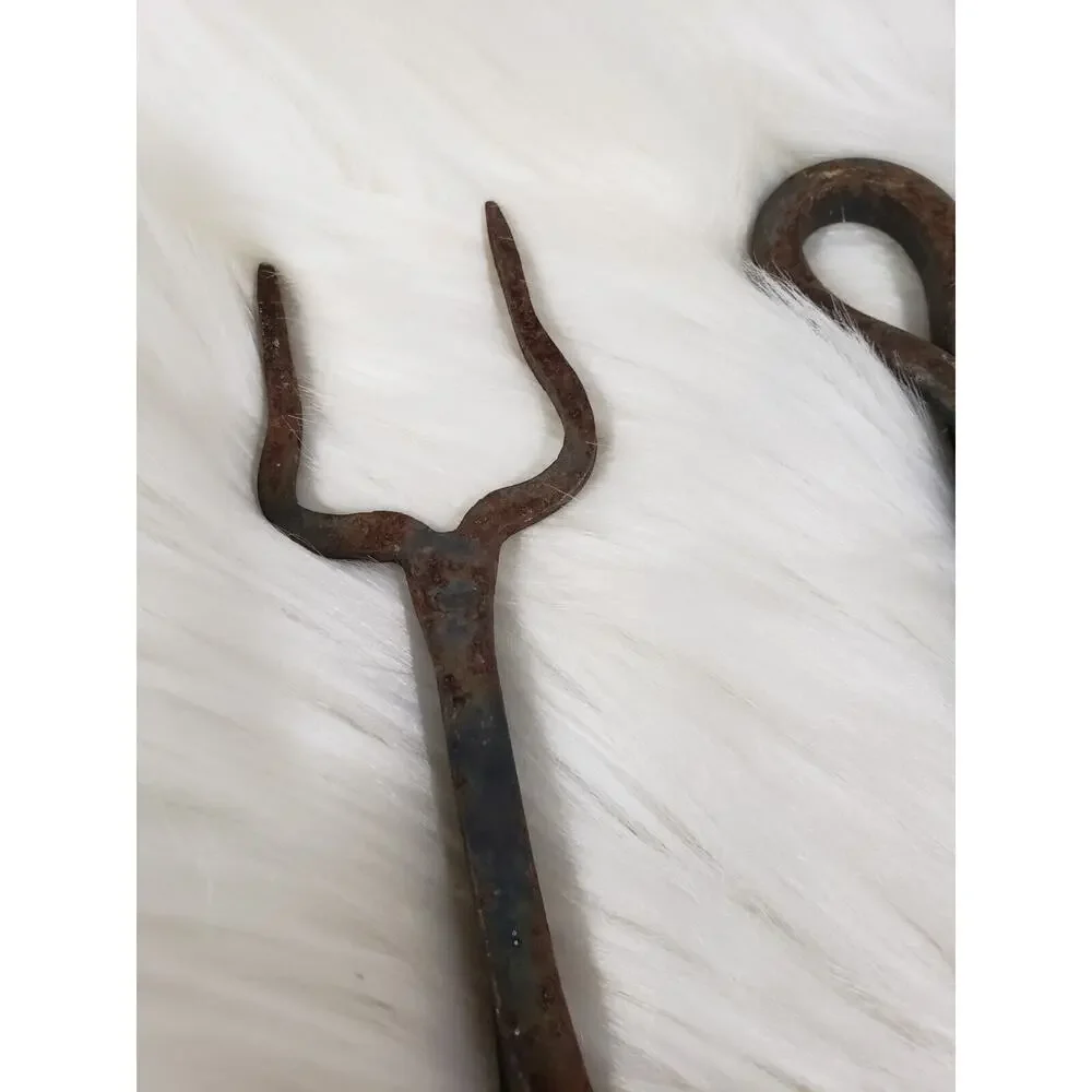 Antique Wrought Iron Twisted Stem with Leaf‎ Handle Serving Spoon Fork Primitive